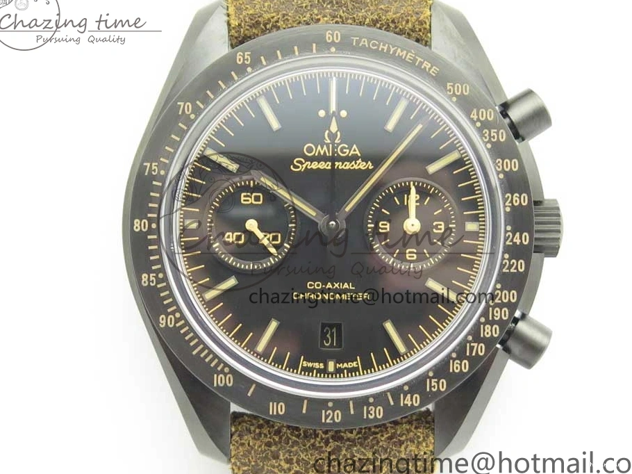 0118 SmoothTexture Speedmaster “Dark Side of The Moon” Real Ceramic OMF 1:1 Best Edition Vintage Black on Brown Leather Strap A 7975